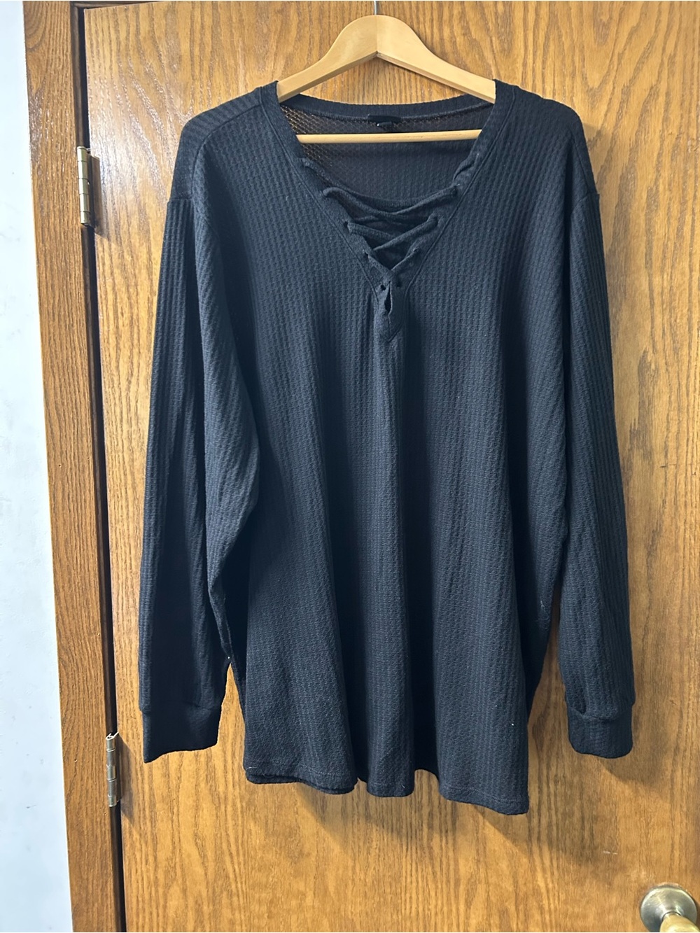 torrid Black Lace-Up Waffle Knit Long Sleeve Top